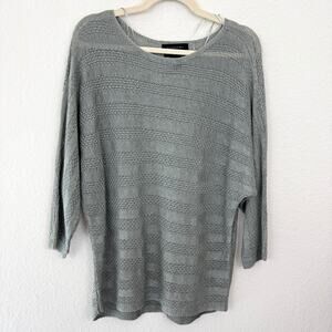 Tahari Womens Pullover Sweater Size L 100% Linen Open Knit Natural Beachy Gray